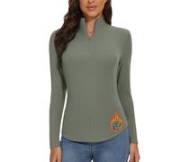 WOWENY Damen Thermo Langarmshirt 1/4 Reißverschluss Fleece Gefüttert Oberteil Stehkragen Pullover Half Zip Sweatshirt Warm Langarm Tops Grün,M