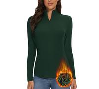 WOWENY Damen Thermo Langarmshirt 1/4 Reißverschluss Fleece Gefüttert Oberteil Stehkragen Pullover Half Zip Sweatshirt Warm Langarm Tops dunkelgrün,M