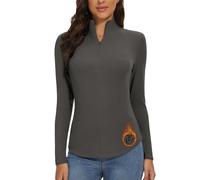 WOWENY Damen Thermo Langarmshirt 1/4 Reißverschluss Fleece Gefüttert Oberteil Stehkragen Pullover Half Zip Sweatshirt Warm Langarm Tops Grau,L