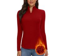 WOWENY Damen Thermo Langarmshirt 1/4 Reißverschluss Fleece Gefüttert Oberteil Stehkragen Pullover Half Zip Sweatshirt Warm Langarm Tops dunkelrot,L