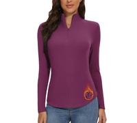 WOWENY Damen Thermo Langarmshirt 1/4 Reißverschluss Fleece Gefüttert Oberteil Stehkragen Pullover Half Zip Sweatshirt Warm Langarm Tops Dunkelviolett,S