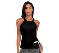 WOWENY Damen Unterhemd BH-Hemd Sexy Basic U-Ausschnitt Eingebauter BH Bügelloser Criss-Cross Back Gepolstert Tank Tops,Schwarz,L