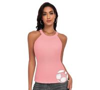 WOWENY Damen Unterhemd BH-Hemd Sexy Basic U-Ausschnitt Eingebauter BH Bügelloser Criss-Cross Back Gepolstert Tank Tops,Rosa,S