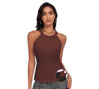 WOWENY Damen Unterhemd BH-Hemd Sexy Basic U-Ausschnitt Eingebauter BH Bügelloser Criss-Cross Back Gepolstert Tank Tops,Braun,XL