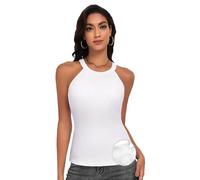 WOWENY Damen Unterhemd BH-Hemd Sexy Basic U-Ausschnitt Eingebauter BH Bügelloser Criss-Cross Back Gepolstert Tank Tops,Weiß,XL