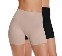 WOWENY Lange Frauen Panties Unterhosen mit Bein Damen Nahtlos Panty Unter Rock Hosen hohe Taille und Bequem Kurz, 2er Pack Schwarz&Beige Größe XXL