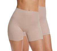 WOWENY Lange Frauen Panties Unterhosen mit Bein Damen Nahtlos Panty Unter Rock Hosen hohe Taille und Bequem Kurz, 2er Pack Beige Größe S