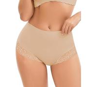WOWENY Shapewear Damen Bauchweg Unterhose Miederhose Mit Spitze Figurformender Miederslip Body Shaper für Alltag Kleider,Beige,L