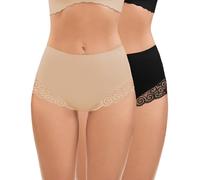 WOWENY Shapewear Damen Miederhose Bauchweg Mit Spitze Figurformender Body Shaper Miederslip Unterwäsche für Damen,Schwarz&Beige,XL