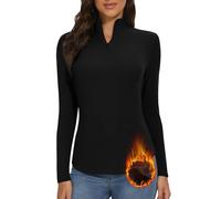 WOWENY Thermo Oberteil Damen Langarm 1/4 Reißverschluss Fleece Gefüttert Oberteil Stehkragen Pullover Half Zip Sweatshirt Warm Langarm Tops schwarz,M