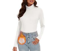 WOWENY Thermo Rollkragenshirt Damen Gerippt Rollkragenpullover Warm Ribbed Langarmshirt mit Stehkragen Elegant Rolli Langarm Bequem[Weiß,