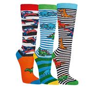 WOWERAT Computer-Kinder-Kniestrümpfe „Dino“, Baumwolle für Mädchen und Jungen, 3er-BÜNDEL (Gr.19-22, „Dino“, 3er-Bündel sortiert)