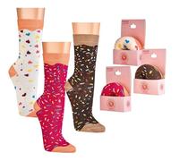 WOWERAT footart lustige bunte Donut Socken für Damen und Mädchen Geschenksocken (rot)