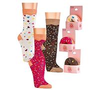 WOWERAT footart lustige bunte Donut Socken für Damen und Mädchen Geschenksocken (weiß)