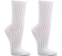 WOWERAT Häkellook-Söckchen für Teenager und Damen 3er-BÜNDEL (Gr.35-38, weiß)