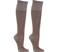 WOWERAT Herren-Wellness-Strümpfe, knielang extrabreiter Piqué-Komfortbund 2er-BÜNDEL (Gr.35-38, mittelbraun-melange)