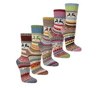 WOWERAT Hygge-Socken mit Wolle Skandinavien-Stil- MOTIVE ELCH 2 Paar (Gr.35-38, Schöne bunte Farben im 2er-Bündel sortiert.)