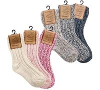 WOWERAT Norwegersöckchen, Wolle für Babys und Kinder, 3er-Bündel (Gr.31-34, wollweiß- rosemelange- pinkmelange)