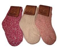 Wowerat Nowegersöckchen 3er Pack Wollsocken Baby Kinder (31-34, rottöne)