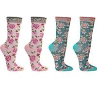 WOWERAT Romantik- Söckchen „Landhaus-Stil“ für Teenager und Damen 2 PAAR (Gr.35-38, rosa- BLUMEN/türkis- BLUMEN)