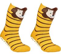 WOWERAT Socken Schuhe „Baby-Tiere“ für Babys und Kinder mit durchgehend gummierter Anti-Rutschsohle 2er- Bündel (Gr.3-4 Jahre = 23-26, Motive: Löwe)