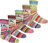 WOWERAT THERMO Hygge Kinder-Socken mit Wolle, Elch-Motiv, Vollplüsch-gefüttert, 2er-Bündel (Gr.31-34, Bunt- Hygge-Stil/ELCH)