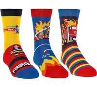 WOWERAT Thermo-Kinder Söckchen RUTSCHFEST Vollfrottee gefüttert mit ABS 3 PAAR (Gr.23-26, „Feuerwehr“)