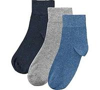 WOWERAT Wellness-Socken, Baumwolle mit verkürztem Schaft, Piqué-Bund-ohne Gummidruck-für gute Durchblutung 3er-BÜNDEL (Gr.43-46, marine-jeans-hellgrau)