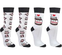 WOWERAT Witzige Socken „Nußcreme“ für Teenager, Damen und Herren, 2er-Bündel (Gr.36-41, Art.Nr. 6209.95, weiß-schwarz/„Nußcreme“)