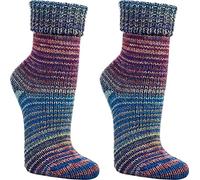 WOWERAT Wollsocken Skandinavien-Style wie handgestrickt, mit Umschlag für Damen und Herren 1 Paar (Gr.35-38, blau)