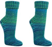 WOWERAT Wollsocken Skandinavien-Style wie handgestrickt, mit Umschlag für Damen und Herren 1 Paar (Gr.43-46, petrol)