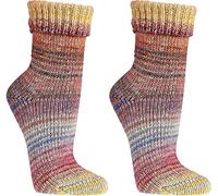 WOWERAT Wollsocken Skandinavien-Style wie handgestrickt, mit Umschlag für Damen und Herren 1 Paar (Gr.35-38, pastel)