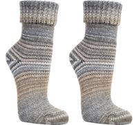 WOWERAT Wollsocken Skandinavien-Style wie handgestrickt, mit Umschlag für Damen und Herren 1 Paar (Gr.35-38, beige-grau)
