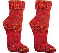 WOWERAT Wollsocken Skandinavien-Style wie handgestrickt, mit Umschlag für Damen und Herren 1 Paar (Gr.35-38, orange-pink)