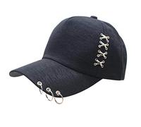 WOWOWO Baseballmütze Unisex Punkrock Metall Cross Piercing Baseballmütze Hip Hop Street Style 3 Ringe verstellbar