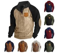 WOXIHUAN Corduroy Pullover Herren mit 1/4 Knöpfchen Sweatshirt Herren Patchwork Pullover Langarm Sweatshirts Ohne Kapuze Pulli Loose Fit Sport Style Casual Jumper Weicher Wram Sweaters für Outdoor