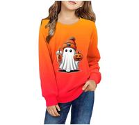 WOXIHUAN Halloween Sweatshirt Mädchen, Süß Geister und Kür ruck Halloween Pullover Kinder Orange Sweatshirt Rundhals Langarmshirt Warm Pullover Ohne Kapuzen Bequeme Oberteile Bluse für 1-12 Jahre