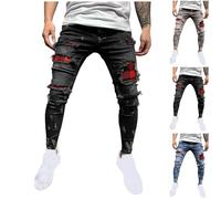 WOXIHUAN Herren Jeans Hose Sale Men Slim Fit Stretch Jeanshose mit Taschen Loch Gerissen Hosen Farbblockierung Kariert Freizeithose Baumwolle Denim Pants Wanderhose Männer Zip Off Outdoorhose