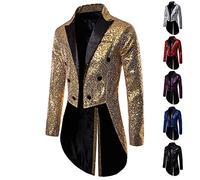 WOXIHUAN Neu Pailletten Gothic Frack Herren, 2025 Glitzer Steampunk Mantel Herren Langarm Umlegekragen Mäntel Viktorianisches Palast Smoking Uniform Slim Fit Sakko Blazer Anzug Jacke Halloween Kostüm