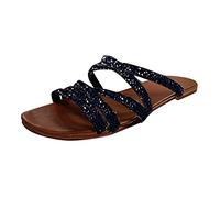 WOXIHUAN Riemchensandalen Damen mit Strass Sandalen Flach Römersandalen Damen Sommer Flache Zehentrenner Sandaletten Bohemian Schlappen Runde Zehen Sommerschuhe Leicht Outdoorsandale Strandschuhe