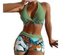 WOYUANSHA Bikini Badeanzug Damen BH Slips Set Stilvolle Dehnbare Bikini Set Hängendes Hals BH Hohe Taille Shorts Bikini Set M Grün