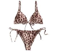 WOYUANSHA Bikini Badeanzug Damen Bikini Zweiteiler Doppelseitiger Badeanzug Mit Leoparden Muster Für Wassersport M Light Brown