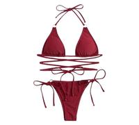 WOYUANSHA Bikini Badeanzug Damen Frauen Badeanzug Set Sexy Niedrige Taille Bikini Set Weich Schlank Fit Frauen Bademode Für Urlaub S WineRed