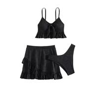 WOYUANSHA Bikini Badeanzug Damen Frauen Bikini Set Mit Rock Elegante Abdeckung Badeanzug Damen Bikini Set Mit Rüschen Hem Hohe Taille Für Beach Wear S Schwarz