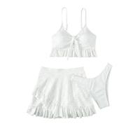 WOYUANSHA Bikini Badeanzug Damen Frauen Bikini Set Mit Rock Elegante Abdeckung Badeanzug Damen Bikini Set Mit Rüschen Saum Hohe Taille Für Beach Wear XL Weiß