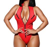 WOYUANSHA Bikini Badeanzug Damen Slim Fit Frauen Bikini Sexy Ärmel Los Reiß Verschluss Design Lady Bademode Für Wassersport L Rot