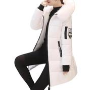 WOYUANSHA Daunenjacken Coat Frauen Baumwollmantel Verdickte Gepolsterte Gefüllte Kapuze Frauen Mantel Mid Length Winddicht Warm Slim Fit Lady Daunenmantel L Weiß