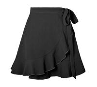 WOYUANSHA Hübscher Rock Bleistiftrock Damen Mini Rüschen Röcke Hohe Taille Holiday Beach Kurze Röcke Für Frauen Eine Linie Wickel Röcke XL Schwarz