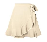 WOYUANSHA Hübscher Rock Bleistiftrock Damen Mini Rüschen Röcke Hohe Taille Holiday Beach Kurze Röcke Für Frauen Eine Linie Wickel Röcke S Beige