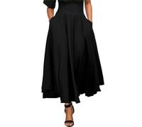 WOYUANSHA Hübscher Rock Bleistiftrock Damen Plissee Maxi Rock Große Schaukel Mode Frauen Hohe Taille Taschen Dekoration Elastisch Lady Ankke Länge Unten XXL Schwarz